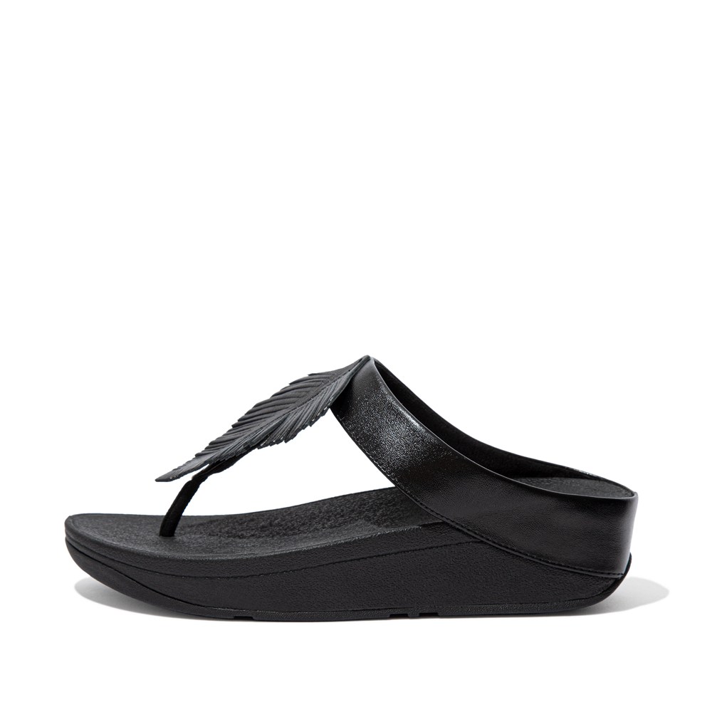 Fitflop Womens Sandals Black - Fino Feather Metallic Toe-post - 42CQYDRJE